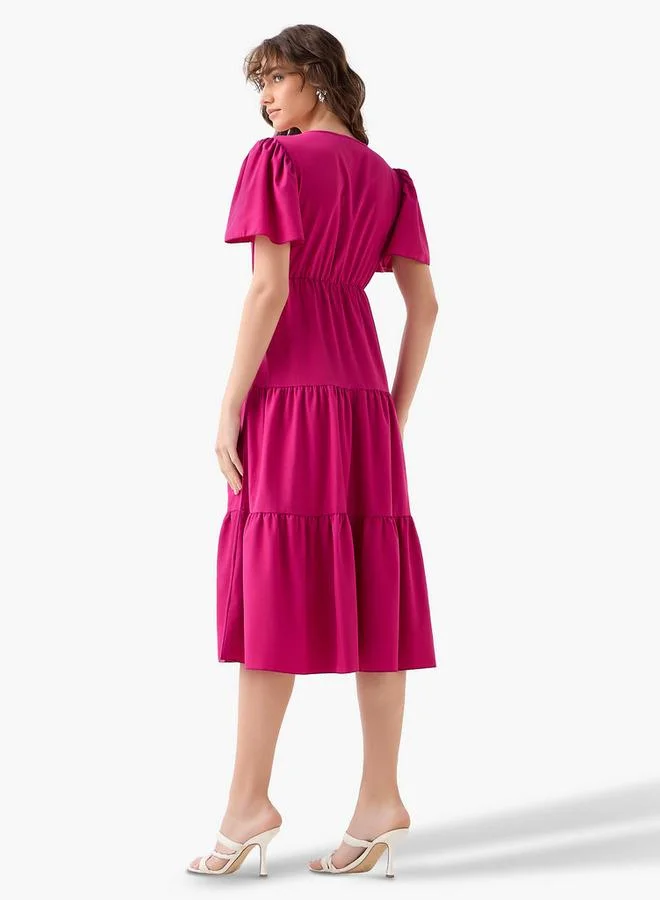 Splash FAV  Tiered Midi Wrap Dress with V-neck for Women | Best Price UAE